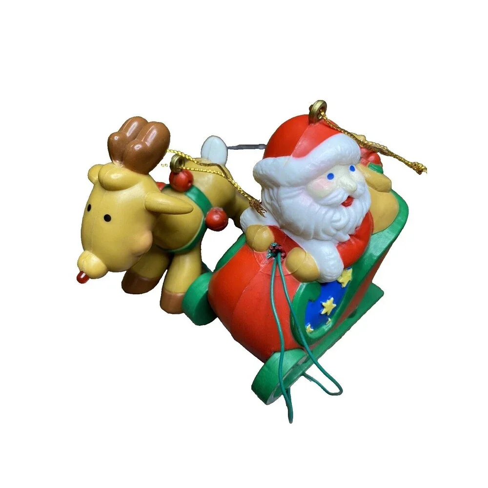 Santa Claus Christmas Tree Ornaments Sleigh Rudolph Plastic Small Red Green